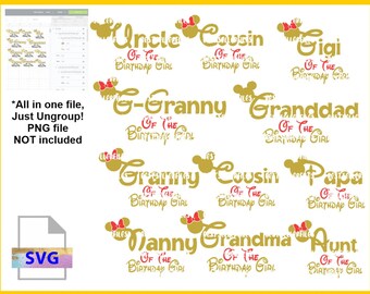 Bundle dad uncle cousin aunt grandma mouse ears birthday girl. family party svg, ears layered svg, cricut silhouette files