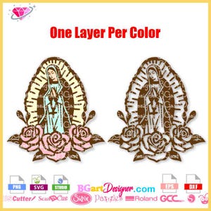 Archivo SVG de la Virgen de Guadalupe / Diseño en capas para Cricut y Silhouette / Decoración y obsequios religiosos Descarga digital