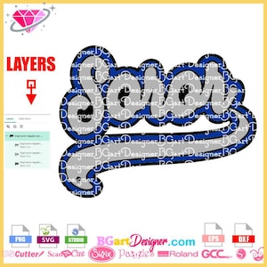 May include: A blue and gray layered design of the word "Soror" in a stylized font. The design is suitable for cutting with a craft machine.