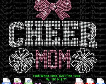 Cheer mom rhinestone svg template digital download, cheerleader bling design, crystal hotfix sparkle pattern for Cricut Silhouette and CAMS