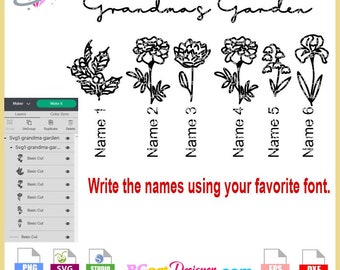 Instant Download Grandmas Garden Flowers svg cricut silhouette, DIY Waterslide and change colors, cuttable layered file vinyl sublimation