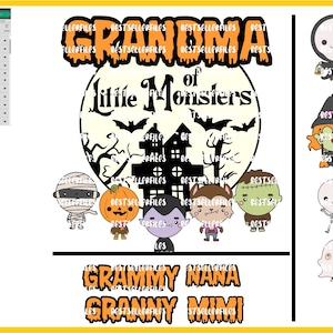 Baixe o pacote vovó monstrinho em camadas svg e png sublimação, castelo de halloween filho filha netos arquivos de silhueta cricut