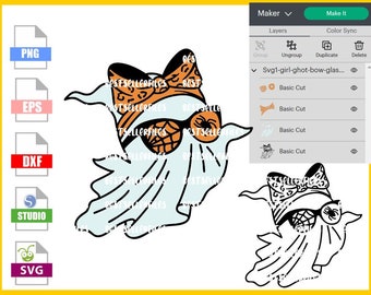 Download Halloween Girl Ghost Bow layered svg and png sublimation, boo ghost glasses  cricut silhouette files, happy ghost svg