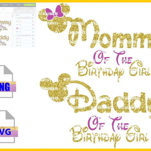 Mommy mouse ears birthday girl. ears Birthday svg, mouse ears layered svg and png sublimation, cricut silhouette files