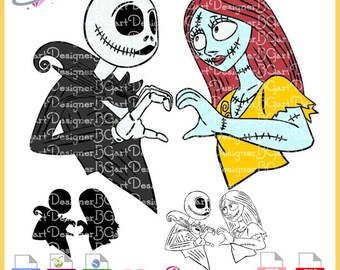 Instant Download Jack Sally Hands Heart svg cricut silhouette, DIY Waterslide and change colors, cuttable layered file vinyl sublimation