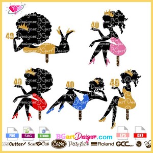 Afro Frau Cake Topper SVG Bundle, Geburtstag Silhouette Design für Cricut und Silhouette, digitaler Download für Partydekorationen