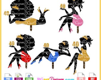 Afro woman cake topper SVG bundle, layered birthday silhouette design for Cricut and Silhouette, digital download for party decorations