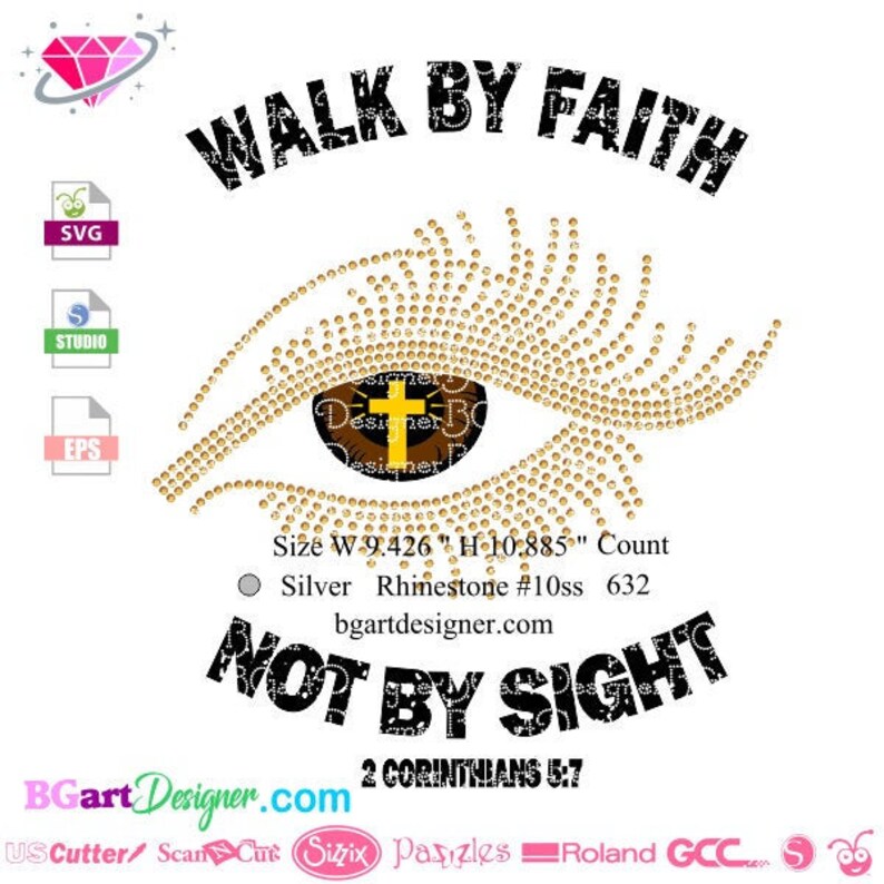 Download Eps Rhinestone Lashes Htv Svg Vinyl Svg Cameo Walk By Faith Not By Sight Svg Digital Cut File Vinyl Decal Svg Cross Eye Clip Art Art Collectibles