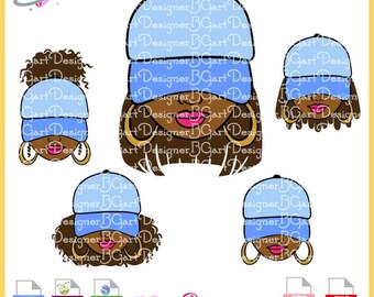 Download Bundle 5 differnte hairstyle black woman cap front svg dxf eps png | layered cricut silhouette | clipart | sublimation