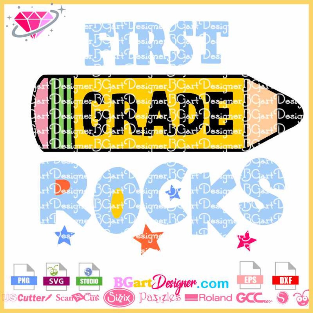 Download First Grade Rocks Pencil Stars Layered Svg - Etsy