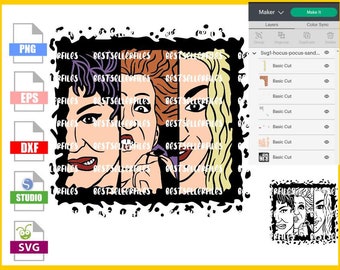 Instant Download Hocus Pocus Halloween fall sisters svg cricut silhouette, witch DIY Waterslide, cuttable layered file vinyl sublimation