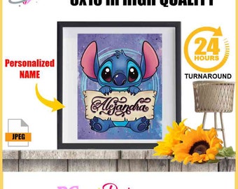 Download Custom Stitch Name Poster jpeg Ohana. Digital Download Lilo and Stitch Wall decor room. Stitch Lovers. personalized Name. Printable
