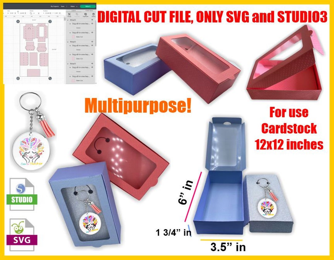 Instant Download Keychain Display Gift Box SVG Cricut Silhouette Template, Keyring Box Template
