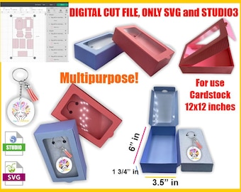 Instant Download Keychain display gift Box SVG cricut silhouette template, keyring box template cuttable, diy key fob box svg, cutting box