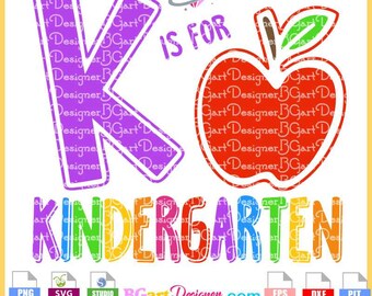 K is for kindergarten svg, apple sign school teacher svg, vector cuttable file, cricut, silhouette