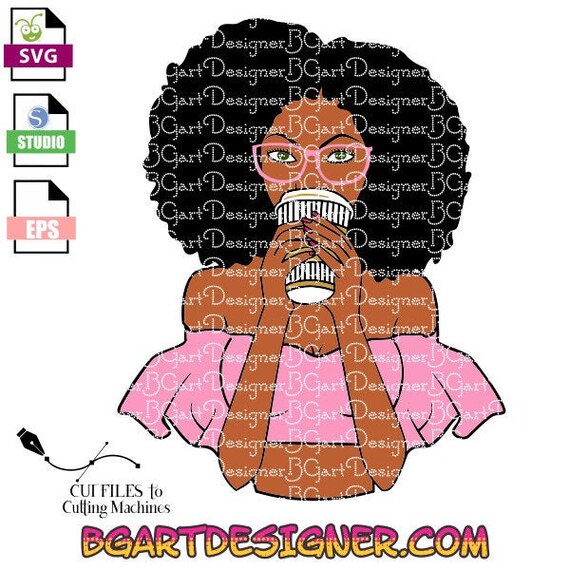 Download Afro Woman Drinking Coffee Svg Woman With Afro Hair And Glasses Svg Sipping Tea Svg Black