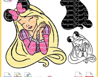 Download Large Hair princess mouse ears bow head svg cricut silhouette, DIY Waterslide, character cuttable layered file vinyl sublimation