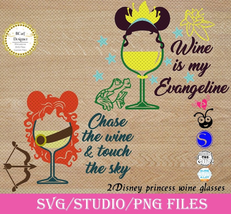 Tiana princess wine glass Merida wine glass svg studio | Etsy