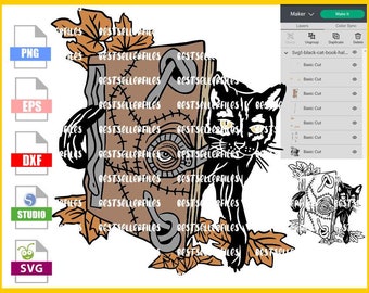 Instant Download black cat book svg cricut silhouette, witch DIY Waterslide, magic fall cuttable layered file vinyl sublimation