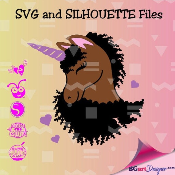 Afro Unicorn Svg, Black Curly Hair Svg, Afro Puff Unicorn, Svg Vector Cut  File, Cricut, Silhouette Cameo, Black Unicorn Svg, Unicorn Face 