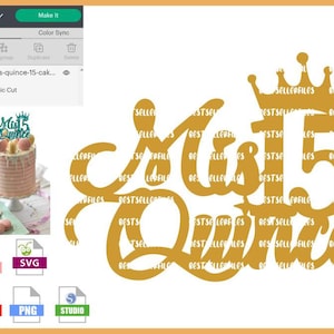 Download mis quince 15 crown cake topper layered svg and png sublimation, diy cake topper cricut silhouette files