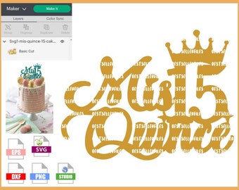 Download mis quince 15 crown cake topper layered svg and png sublimation, diy cake topper cricut silhouette files