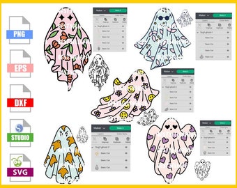 Download Bundle Halloween Ghost layered svg and png sublimation, boo trick treat  cricut silhouette files, floral svg, happy ghost svg