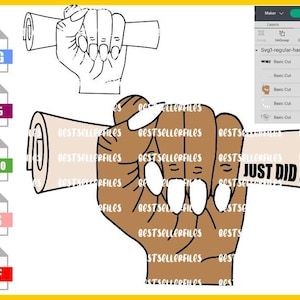 卒業証書を持つ女性の手 svg eps dxf png studio3 シルエット クリカット用カット ファイル、レイヤー化されたベクター カット可能な上級クラス