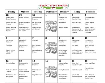 Low Carb December Monthly Meal Plan with Grocery List & Recipes