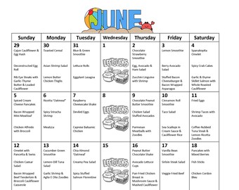 Low Carb June Monthly Meal Plan with Grocery List