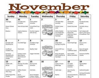 Low Carb November Monthly Meal Plan with Grocery List & Recipes