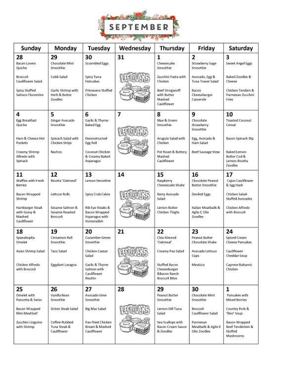Low Carb Sept Monthly Meal Plan With Grocery List - Etsy