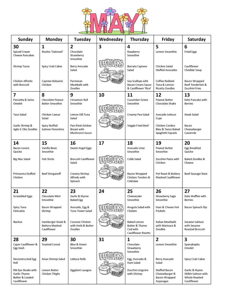 Low Carb May Monthly Meal Plan with Grocery List image 1