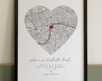 Personalized Where We Met Map Print, Anniversary Gift for her or him, Custom Engagement or Wedding Gift