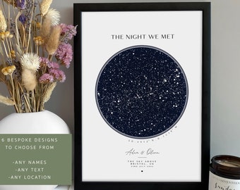 Personalised Star Map Gift, Night We Met Anniversary Gift, Unique Gift for her him, Star Map Poster, Wedding Gift