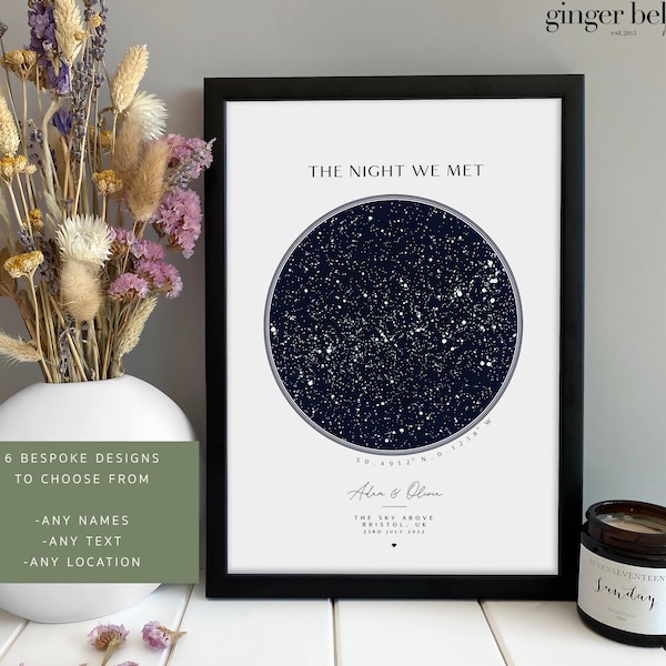 Personalised Star Map Gift, Night We Met Anniversary Gift, Unique Gift for her him, Star Map Poster, Wedding Gift