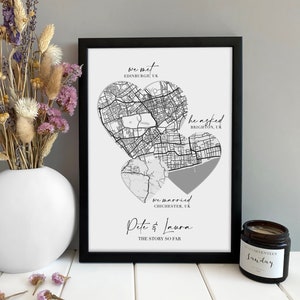 Personalised Couples Anniversary Print  - Met Engaged Married | Map Gift for Her Wife Husband Girlfriend | Valentines Gift for her him