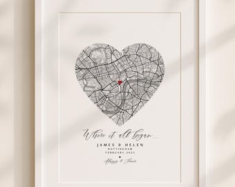 Personalized Where We Met Map Print, Anniversary Gift for her or him, Custom Engagement or Wedding Gift