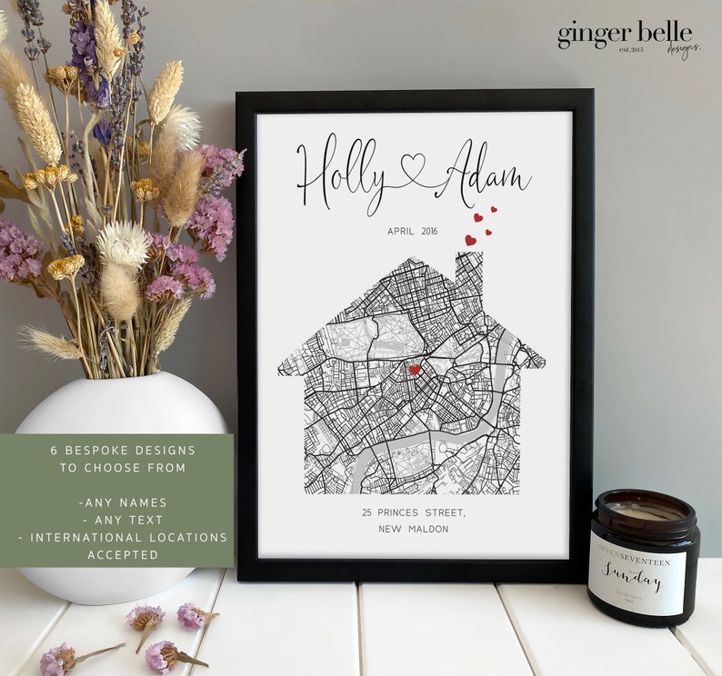 New Home Gift, Personalised Housewarming Gift, New Home Map Print Gift, Valentines Gift for her him, Gifts for home, Moving Gift New Home image 1