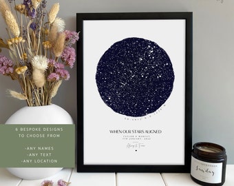 Personalised Star Map Print, Night We Met Anniversary Gift, Valentines Gift for Her Him, Star Map Poster, Wedding Gift, Constellation Print