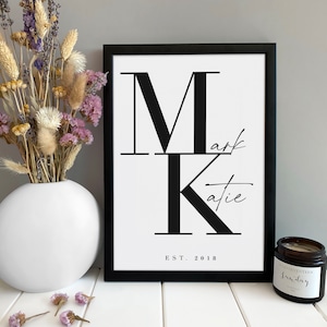 Personalised Valentines Couples Gift | Wedding Day Gift | Anniversary Initial Print | Valentines Gift for Her Him Boyfriend Girlfriend