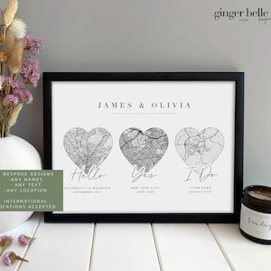 Personalised Anniversary Day Gift - Met Engaged Married | Anniversary Map Gift for Wife Husband | Wedding Couple Gift for her him