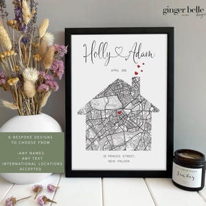Personalized New Home Map Gift, Housewarming Print for Friends - Framed or Unframed