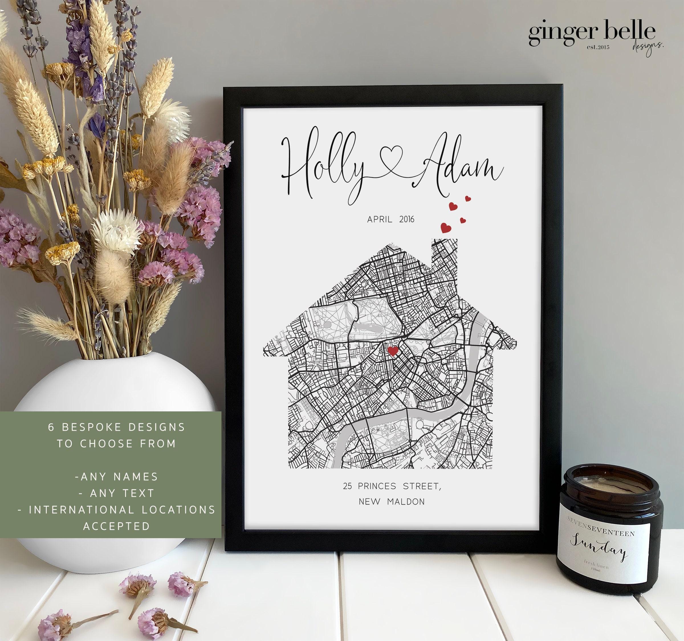 Personalized New Home Map Gift, Housewarming Print for Friends - Framed or Unframed