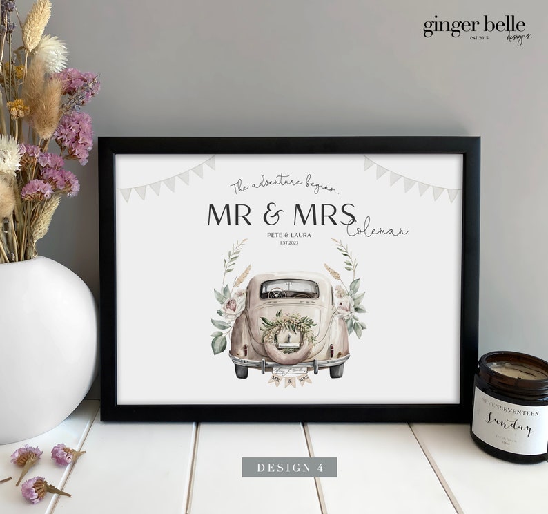 Custom Wedding Gift Personalised Wedding Welly Car Print Mr and Mrs Personalised Wedding Gift Gift for Her Him Wedding Print Gifts image 5