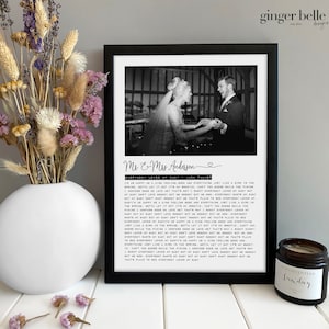 Personalised Couples Song Lyric Photo Print | First Wedding Anniversary Gift | First Dance Gift for Him Her | Valentines Gift for Her Him