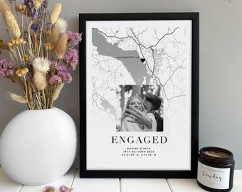 Personalized Couple Map Print - Engagement Gift, Anniversary Gift for her or him