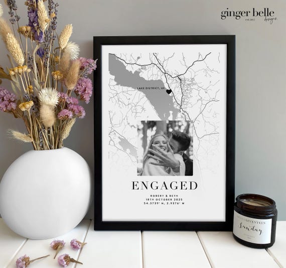 Personalized Couple Map Print - Engagement Gift, Anniversary Gift for her or him