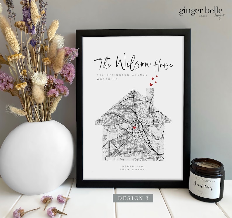 New Home Gift, Personalised Housewarming Gift, New Home Map Print Gift, Valentines Gift for her him, Gifts for home, Moving Gift New Home Design 3