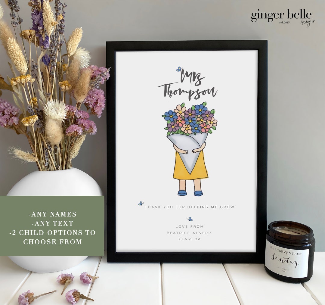 Personalised Teacher Thank You Gifts Nursery TA Gifts Flower School ...
